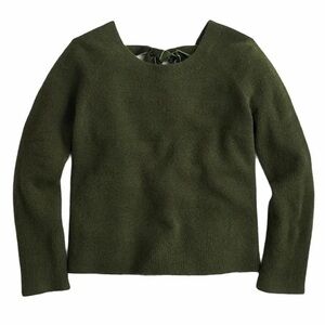 J.Crew Olive Green V-Back Sweater with Velvet Tie